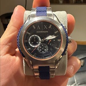 A|X Silver and Blue Chronograph Watch